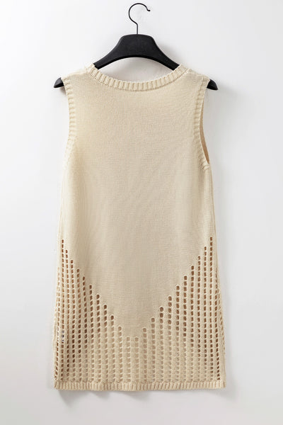 Explore More Collection - Openwork Round Neck Knit Vest