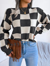 Explore More Collection - Checkered Mock Neck Long Sleeve Sweater