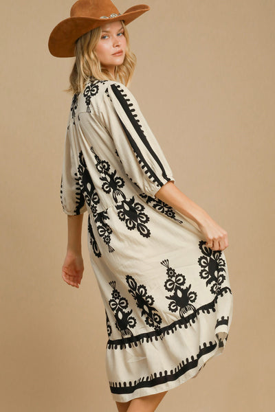 Explore More Collection - Umgee Printed Notched Midi Dress