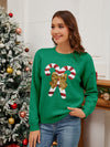 Explore More Collection - Sequin Candy Cane Round Neck Long Sleeve Sweater