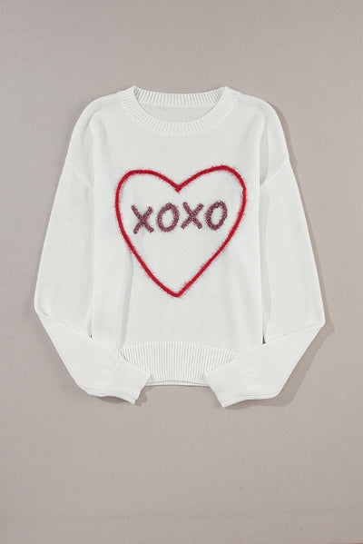 Explore More Collection - XOXO Round Neck Drop Shoulder Sweater