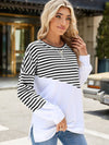 Explore More Collection - Slit Contrast Striped Long Sleeve Sweatshirt