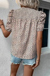 Explore More Collection - Smocked Animal Print Puff Sleeve Blouse