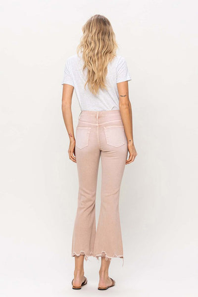 Explore More Collection - High Rise Distressed Hem Crop Flare Jeans