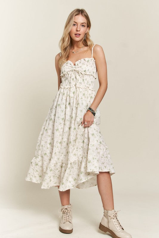 Explore More Collection - ADORA Smocked Floral Sweetheart Neck Cami Dress