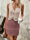 Explore More Collection - Button Up Sleeveless Top and Drawstring Skirt Set