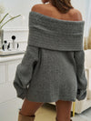 Explore More Collection - Off-Shoulder Extra-Long Sleeve Sweater