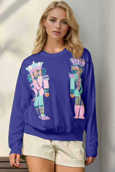 Explore More Collection - Double Take Full Size Sequin Nutcracker Long Sleeve Sweater