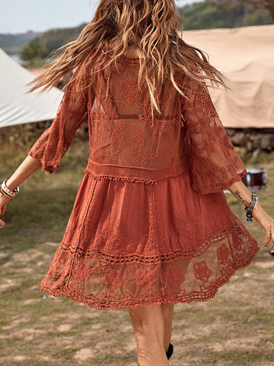 Explore More Collection - Lace Detail Plunge Cover-Up Dress