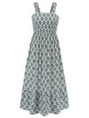 Explore More Collection - Smocked Printed Square Neck Sleeveless Dress