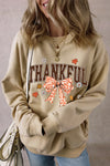 Explore More Collection - THANKFUL Bow Round Neck Long Sleeve Sweatshirt