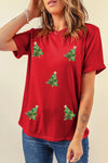 Explore More Doorbusters - Sequin Christmas Tree Round Neck Short Sleeve T-Shirt