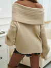 Explore More Collection - Off-Shoulder Extra-Long Sleeve Sweater