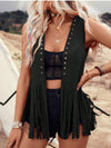 Explore More Collection - Fringe Studded Open Front Vest Coat