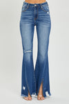 Explore More Collection - RISEN Full Size High Rise Front Slit Frayed Hem Flare Jeans