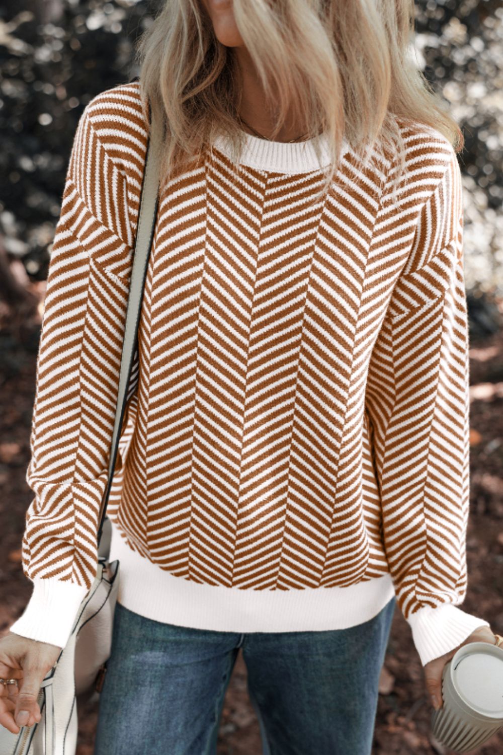 Explore More Collection - Striped Round Neck Long Sleeve Sweater