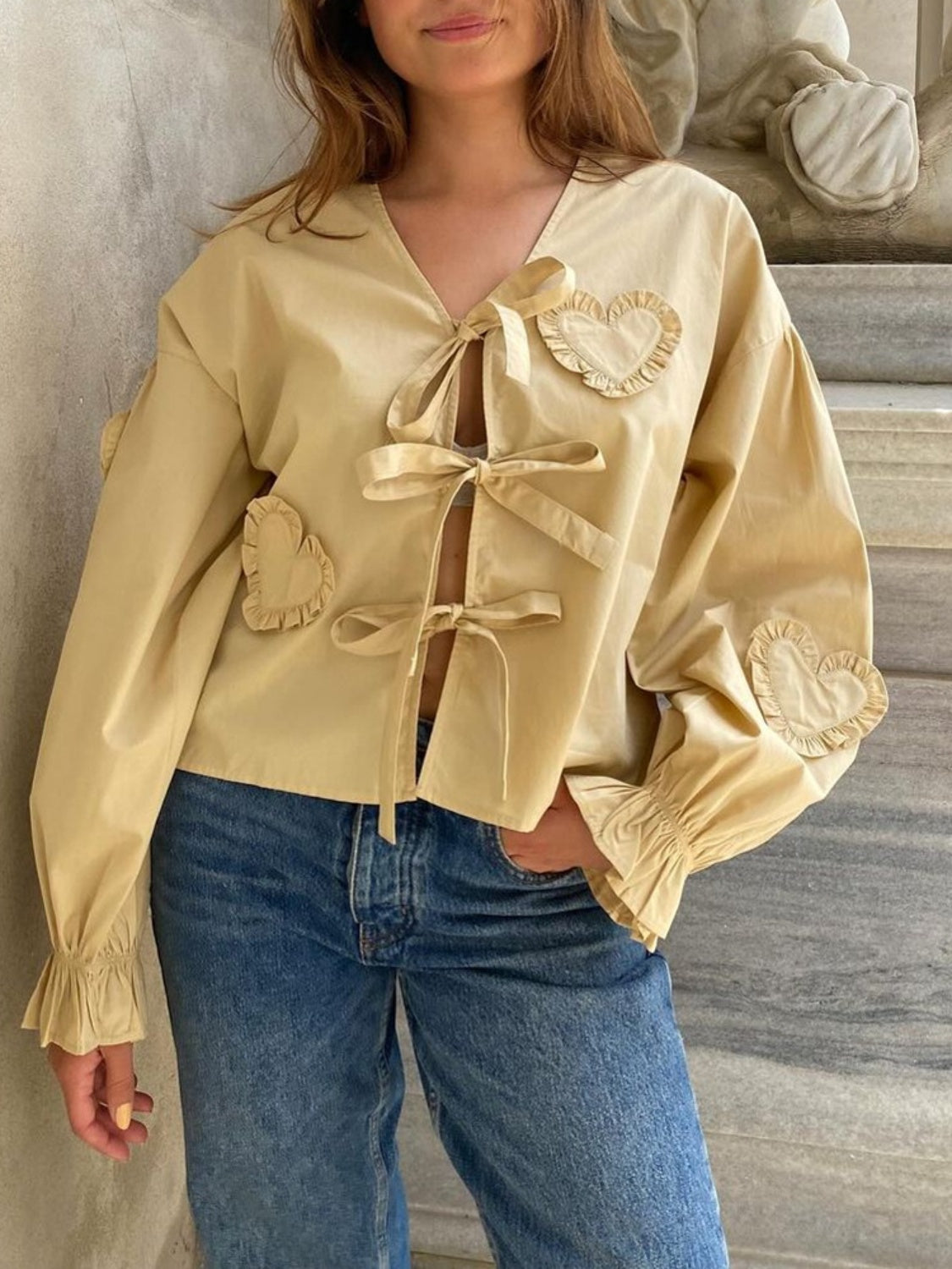 Explore More Collection - Tied Flounce Sleeve Blouse