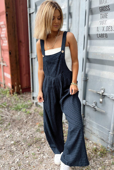 Explore More Collection - Plaid Wide Strap Wide Leg Overalls