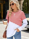 Explore More Collection - Slit Contrast Striped Long Sleeve Sweatshirt