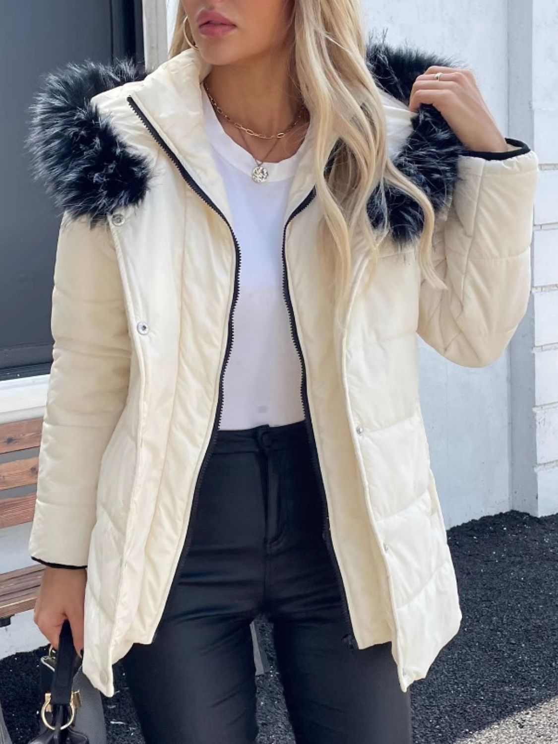 Explore More Collection - Zip Up Long Sleeve Hooded Winter Coat