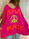 Explore More Collection - Peace Graphic V-Neck Long Sleeve Sweater