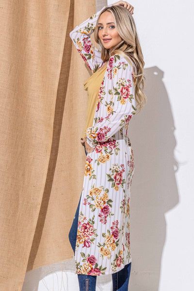 Explore More Collection - And The Why Floral Kimono Open Front Longline Cardigan