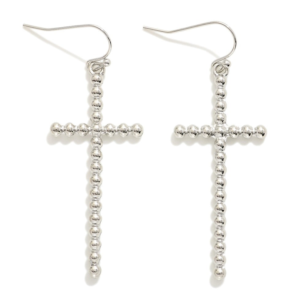 Bless - A Pair of Metal Tone Bead Cross Drop Earrings