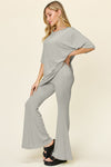 Explore More Collection - Double Take Full Size Round Neck Drop Shoulder T-Shirt and Flare Pants Set