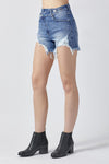 Explore More Collection - RISEN Raw Hem Asymmetrical Waist Denim Shorts