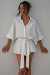 Explore More Collection - Tied Button Up Collared Neck Romper