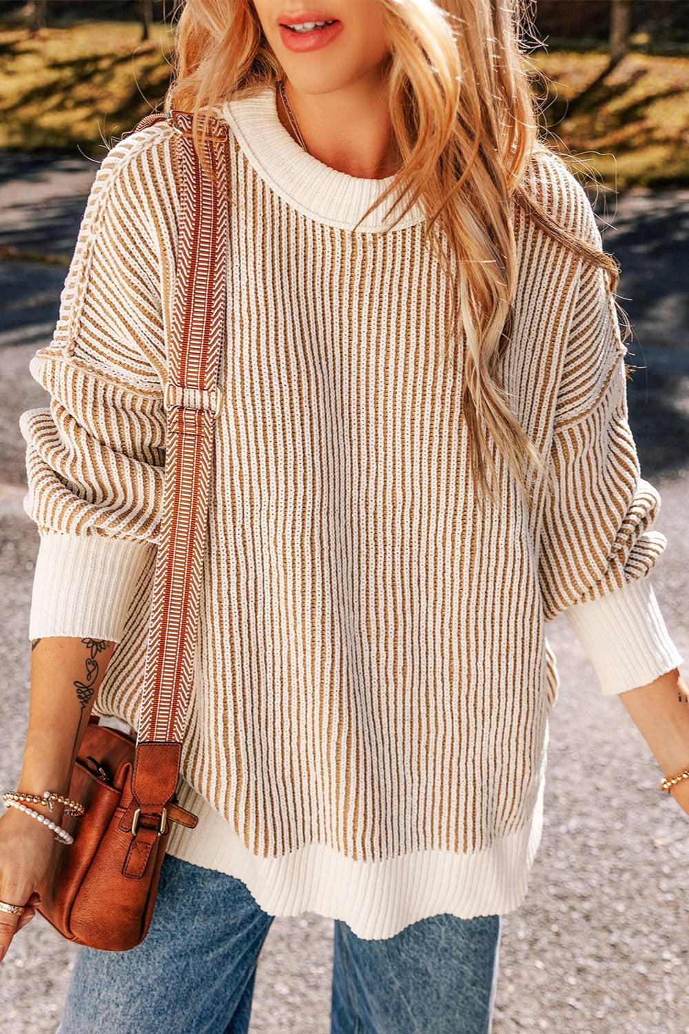 Explore More Collection - Round Neck Dropped Shoulder Sweater