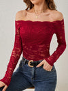 Explore More Collection - Off-Shoulder Long Sleeve Lace Top