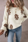 Explore More Collection - Flower Round Neck Long Sleeve Sweater