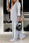 Explore More Collection - Full Size Contrast Lapel Collar Top and Pants Set