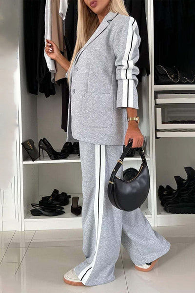 Explore More Collection - Full Size Contrast Lapel Collar Top and Pants Set