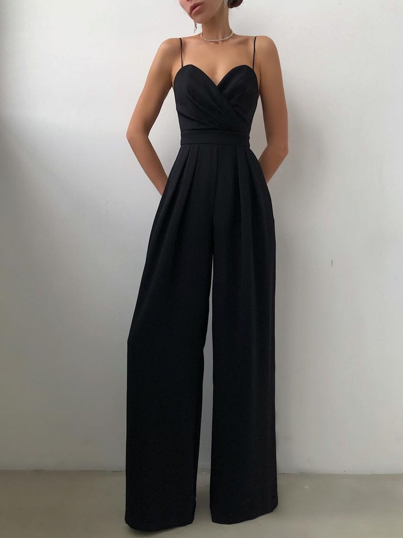 Full Size Spaghetti Strap Wide Leg Jumpsuit Plus Size