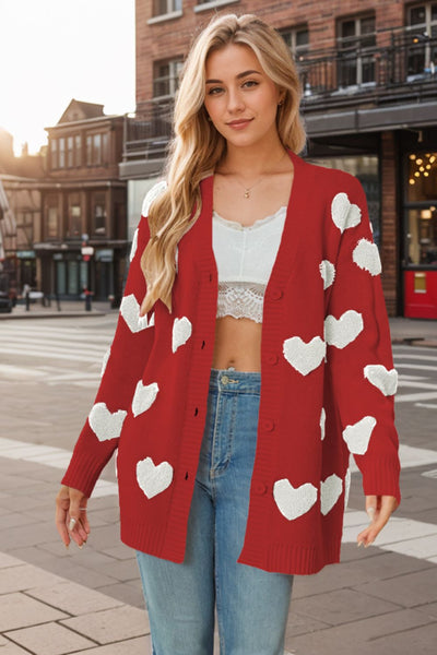 Explore More Collection - Heart Button Down Long Sleeve Cardigan