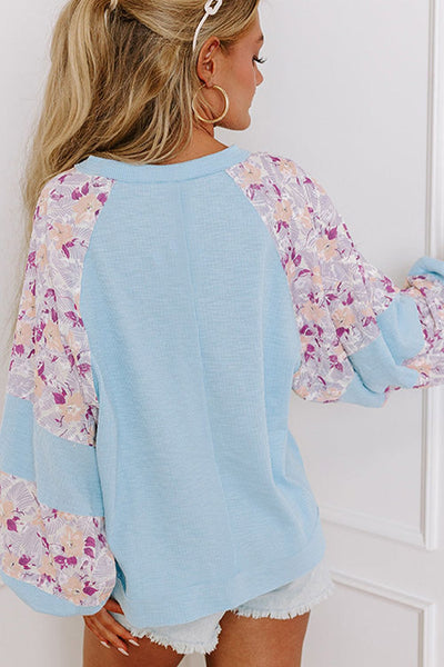 Explore More Collection - Printed Round Neck Balloon Sleeve Sweatshirt