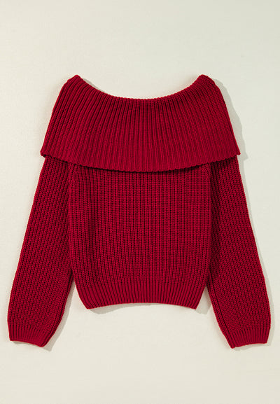 Explore More Collection - Off-Shoulder Long Sleeve Sweater