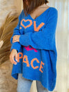 Explore More Collection - Peace Graphic V-Neck Long Sleeve Sweater