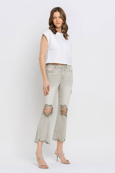 Explore More Collection - Lovervet Distressed Raw Hem Cropped Flare Jeans