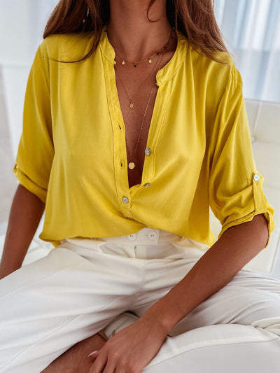 Explore More Collection - Half Button Notched Half Sleeve Blouse