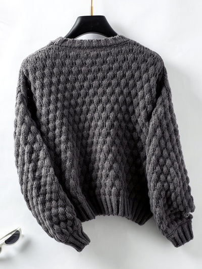 Explore More Collection - Cable-Knit Round Neck Long Sleeve Sweater