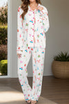 Explore More Collection - Printed Collared Neck Long Sleeve Top and Pants Lounge Set