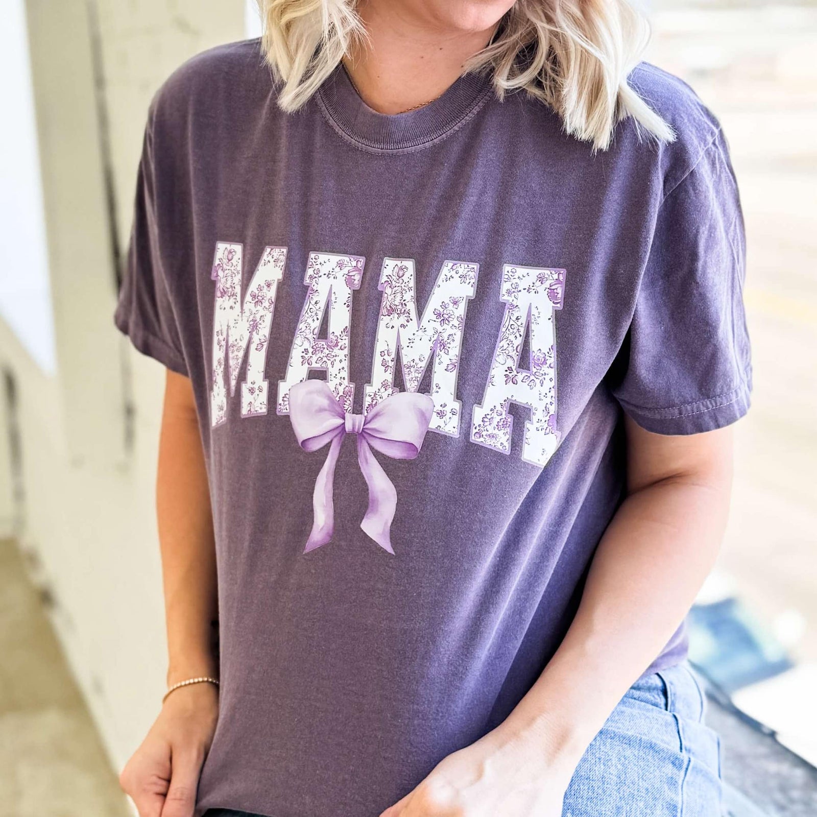 Explore More Collection - Purple Mama Bow Graphic Tee