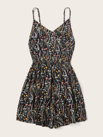 Explore More Collection - Printed V-Neck Spaghetti Strap Romper