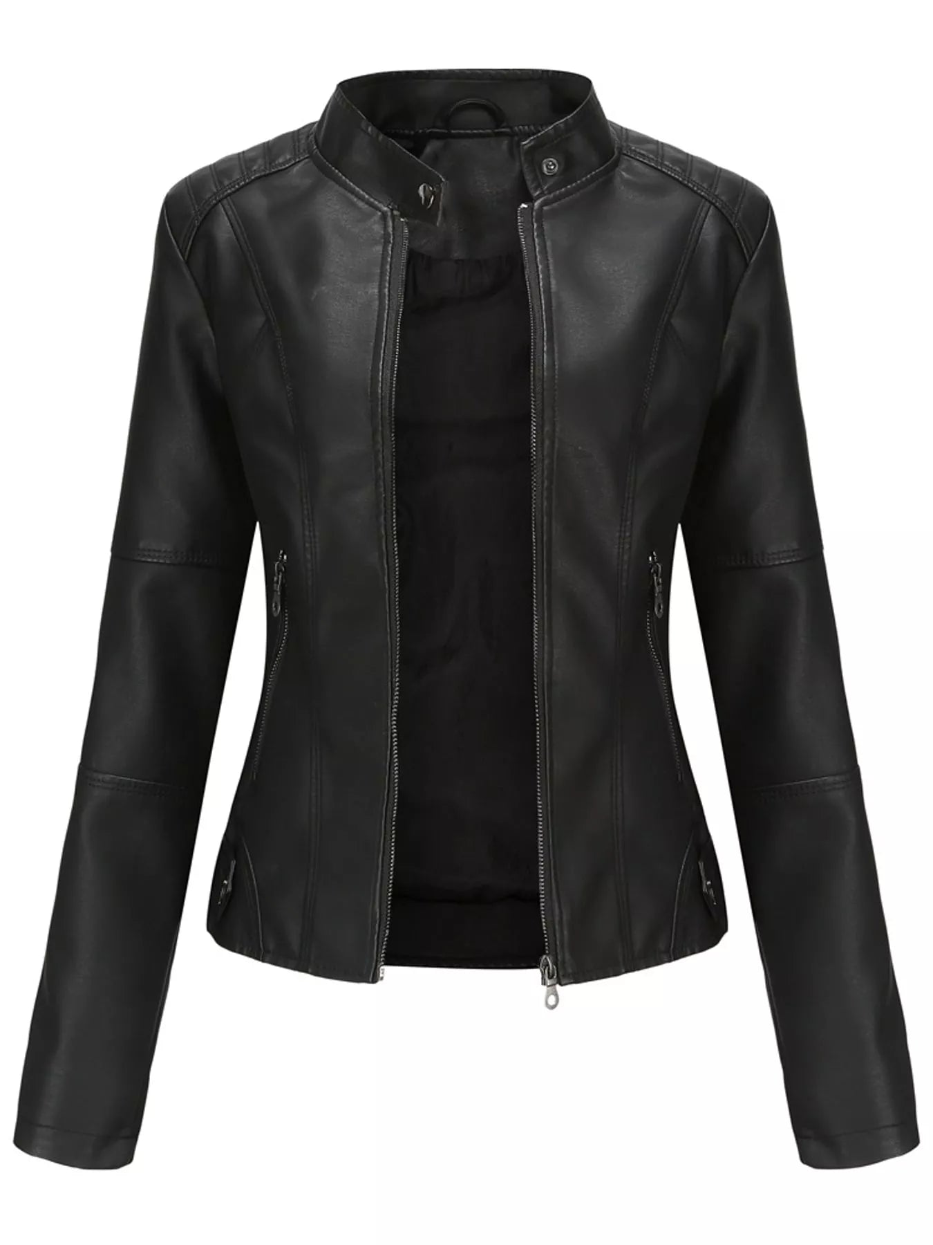 Full Size Slim Fit Faux Leather Moto Jacket Plus Size