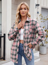 Explore More Collection - Pocketed Plaid Collared Neck Long Sleeve Shirt