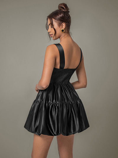 Explore More Collection - Ruched Square Neck Wide Strap Mini Dress