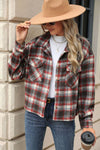 Explore More Collection - Pocketed Plaid Collared Neck Dropped Shoulder Jacket